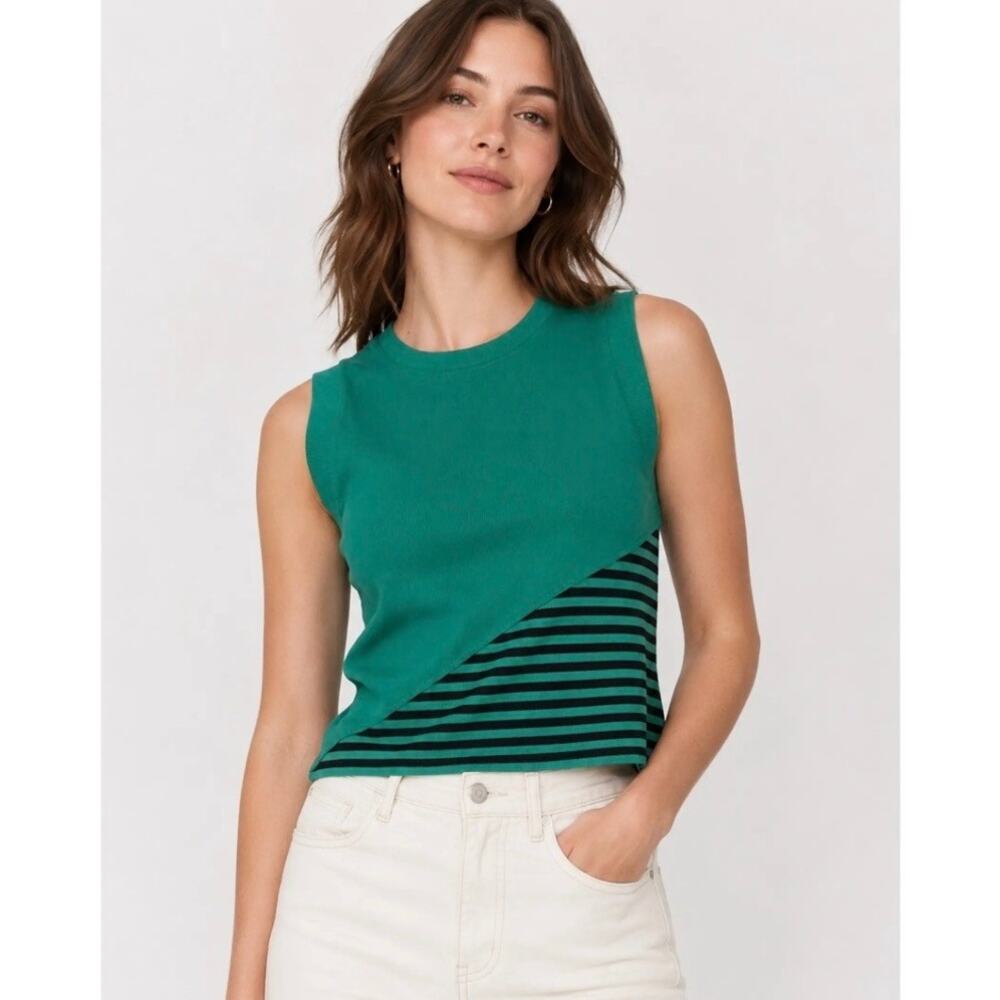 Anthropologie Maeve Green Stripped Sweater Vest - Medium